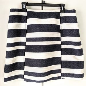 LOFT Navy White stripe tweed fringe skirt size 14